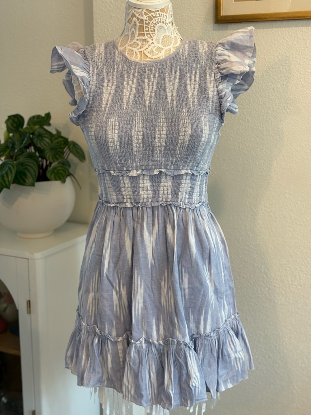 SAYLOR Smocked Ruffle Mini Dress with Flutter Sleeves